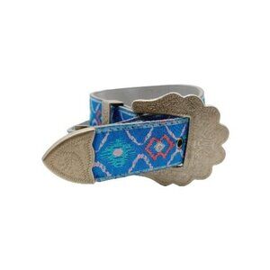Nuovo Blue Southwestern Aztec Belt Silver Accents 32" Long Size 9 Vintage